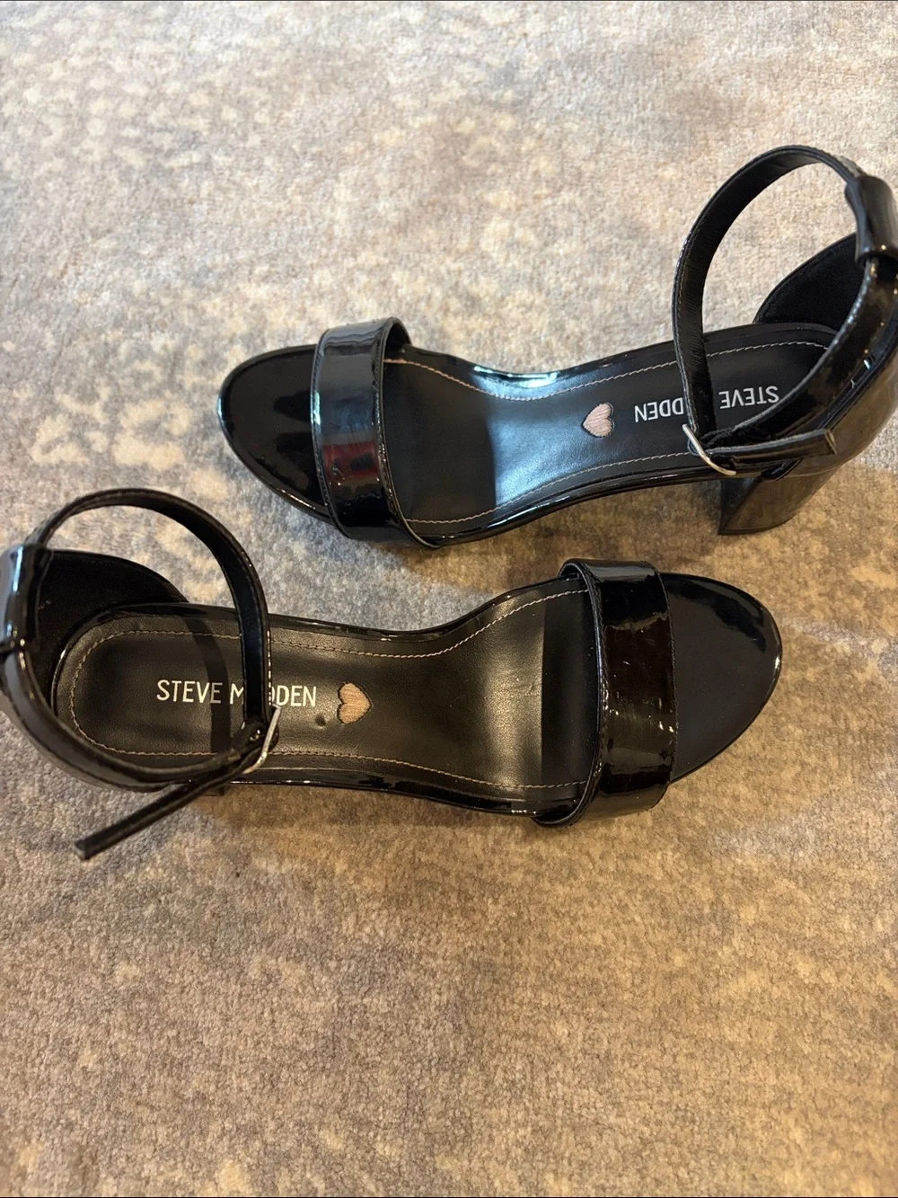 Steve Madden Black Patent Ankle-Strap Block Heels kids shoes